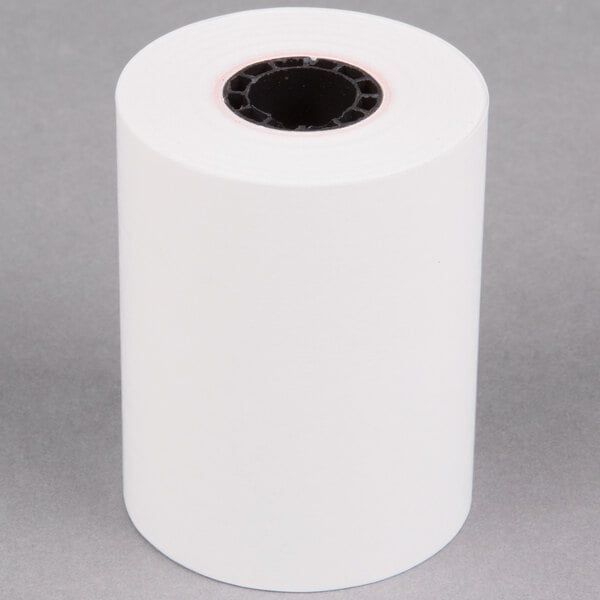 A white roll of Point Plus thermal paper with a black core.