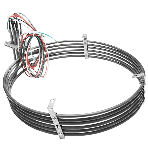 A Convotherm tubular heating element with black and silver wires.