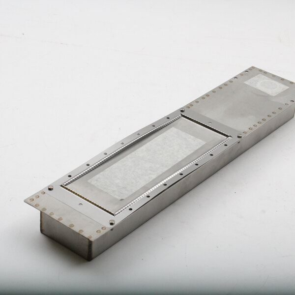 A rectangular metal TurboChef rear wave guide with holes.