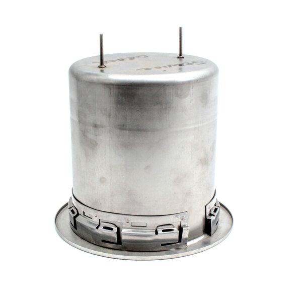 A stainless steel Wells 4 qt pot with metal handles.