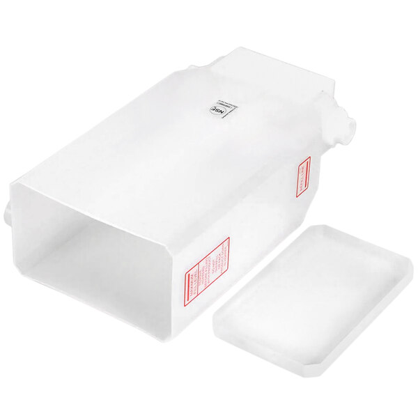 A white rectangular Grindmaster-Cecilware hopper with red text on the side.
