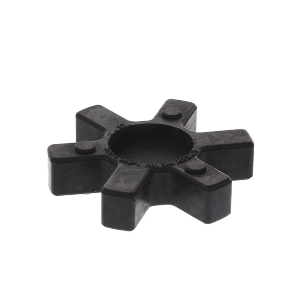 A black plastic star shaped object with five holes.