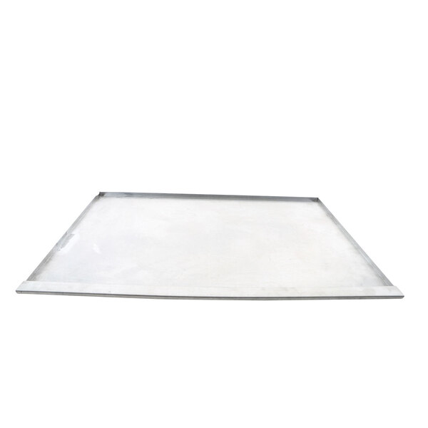 A white rectangular tray with a silver metal frame.
