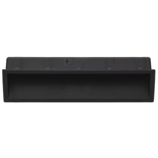 A black plastic rectangular handle with a hole.
