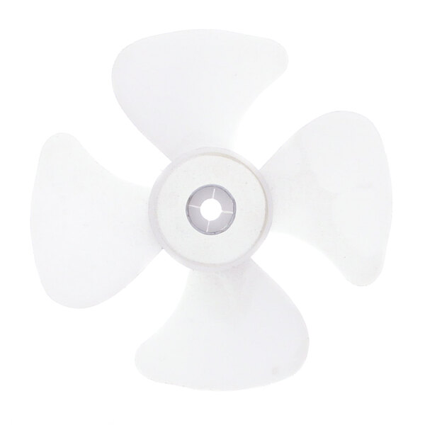 A white fan blade with a hole in the center.