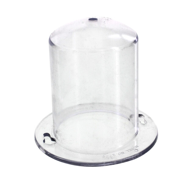 A clear plastic light guard with a round base.