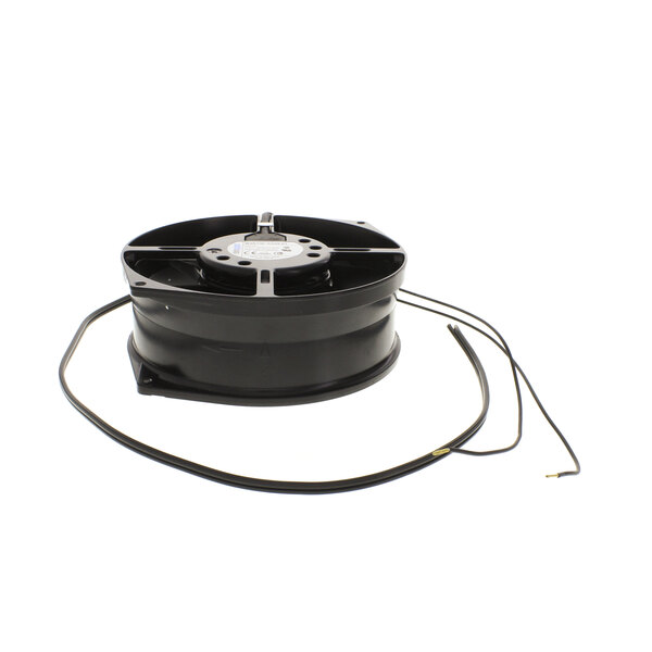 A black Doyon Baking Equipment axial fan with wires.