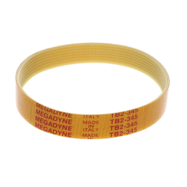 A yellow rubber belt with red text that says "Univex F3030125"