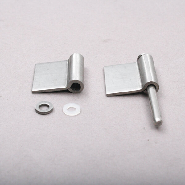 A pair of Delfield stainless steel flag hinges.