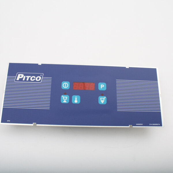 A blue rectangular Pitco digital control panel with numbers and buttons.