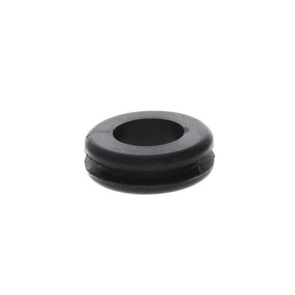 A black rubber round grommet.
