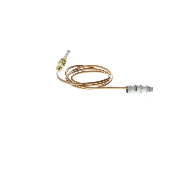 A Groen thermocouple with a gold wire and a metal end.