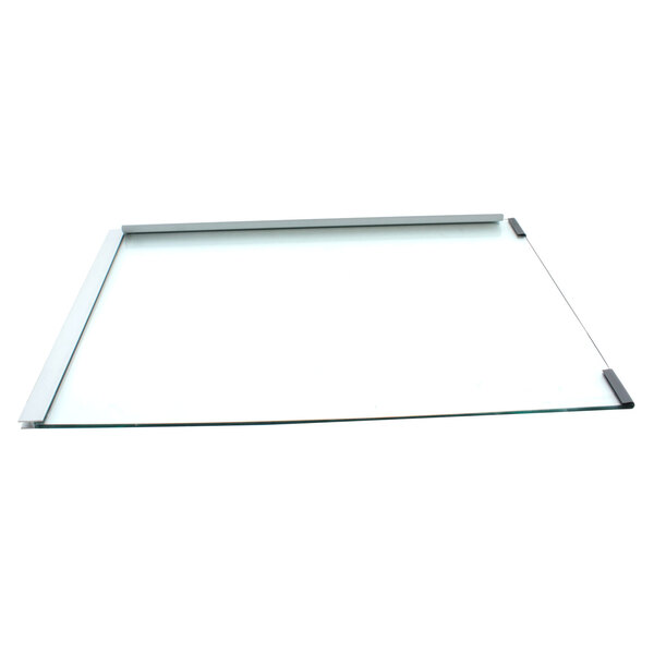 A glass board with a metal frame.
