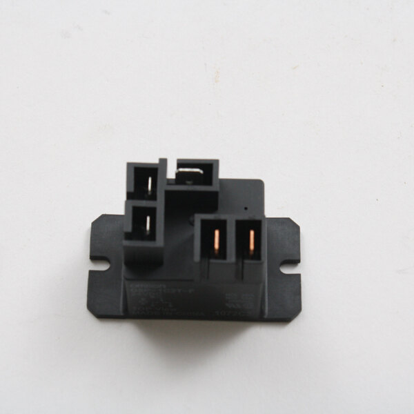 A black electrical device with two connectors and three terminals.