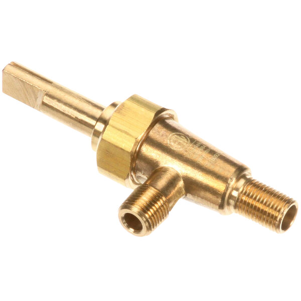A close-up of a brass Tri-Star valve with threaded nozzles.