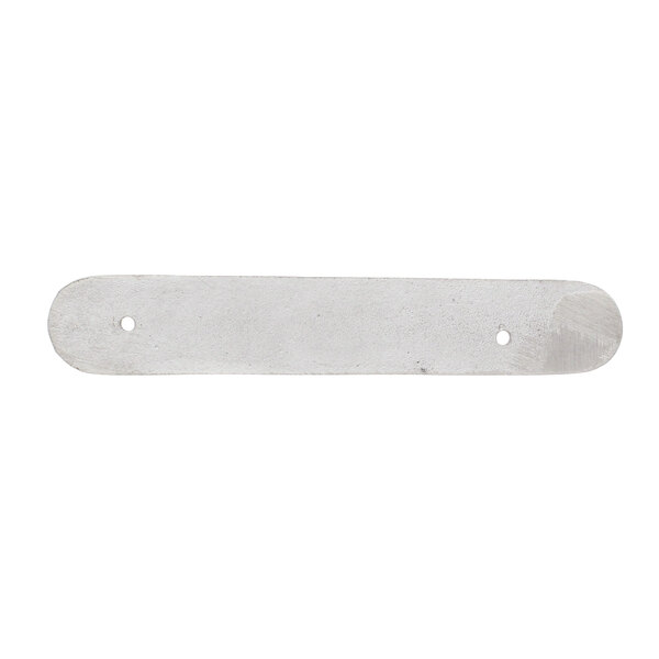 A silver metal rectangular plate with holes.
