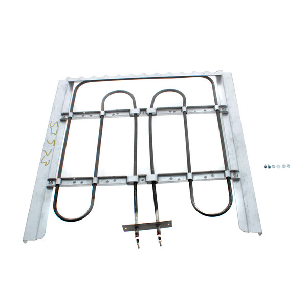 A metal frame with two metal bars and wires.