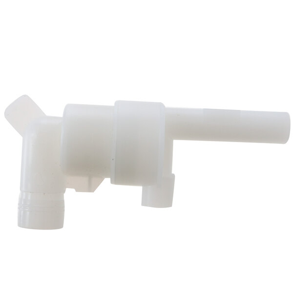 A close-up of a white plastic pipe with nozzles.