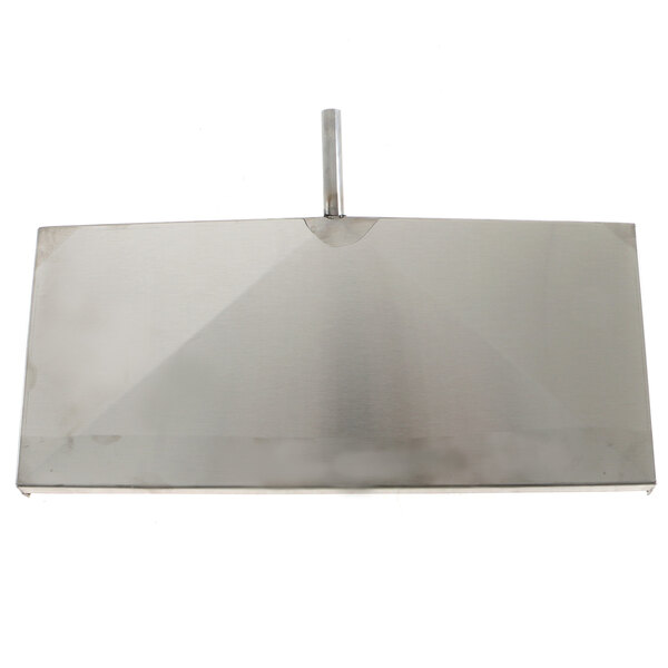 A stainless steel rectangular Randell pan with a metal handle.