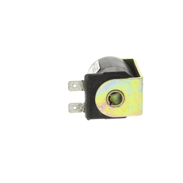 A close-up of a black and yellow Blodgett Solenoid Coil.