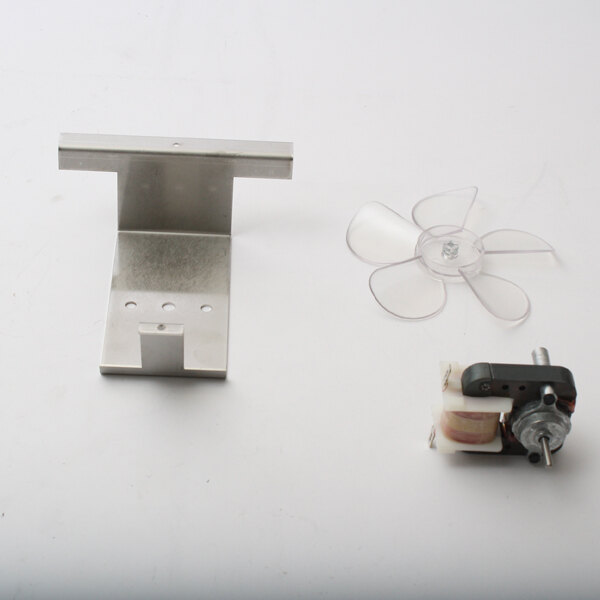 A small metal part with a plastic fan and a small motor.
