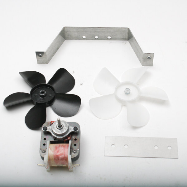A white surface with a white fan blade and black propeller on it.