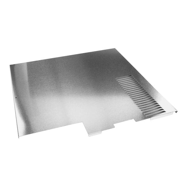 A silver metal upper back panel for a Multiplex slushy machine with a vent.