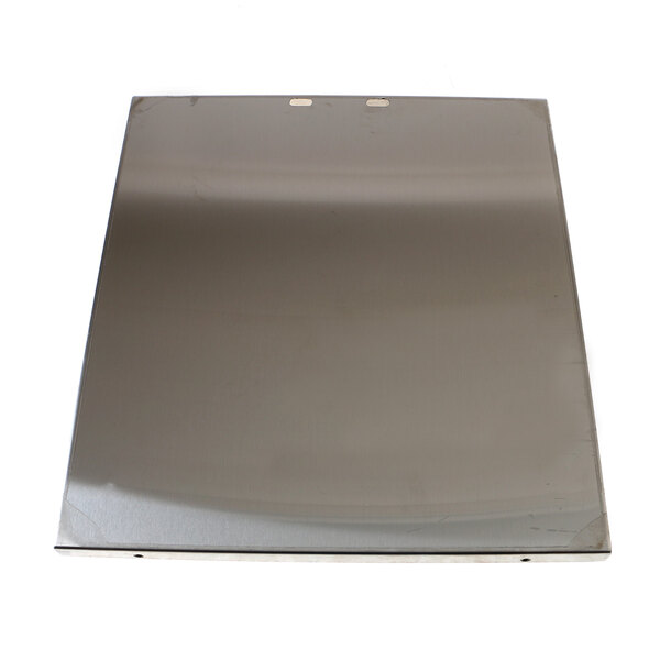 A metal sheet with a silver finish on a white background.