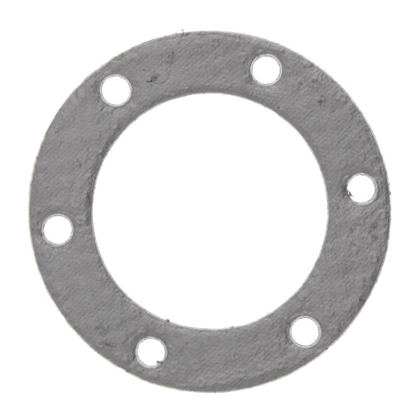 A steel gasket with a grey circle and holes.