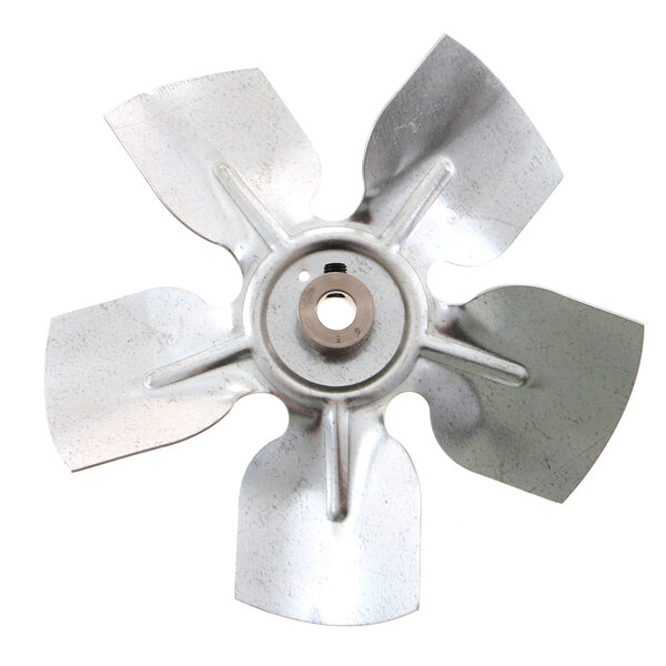 A metal Southern Pride fan blade with a hole in it.