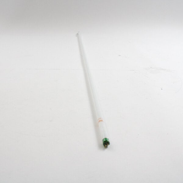 A long white fluorescent tube with green and white tips.