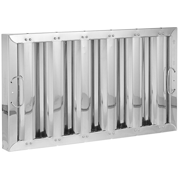 A stainless steel Component Hardware grease filter with holes and metal bars.