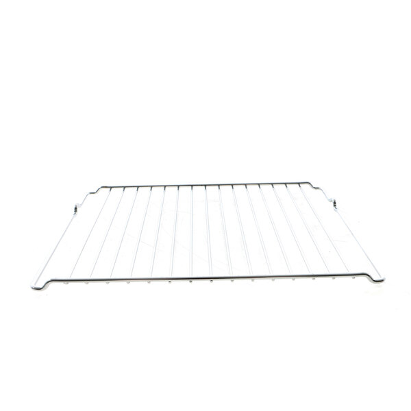 A metal wire rack with a grid on top.