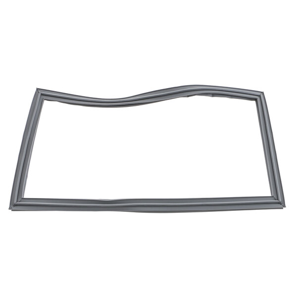 A grey rectangular frame with a curved edge on a white background.