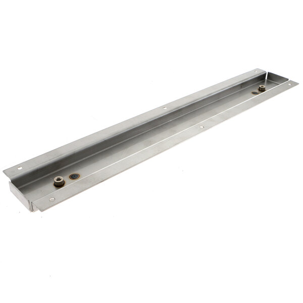 A stainless steel Randell mounting plate with two holes.
