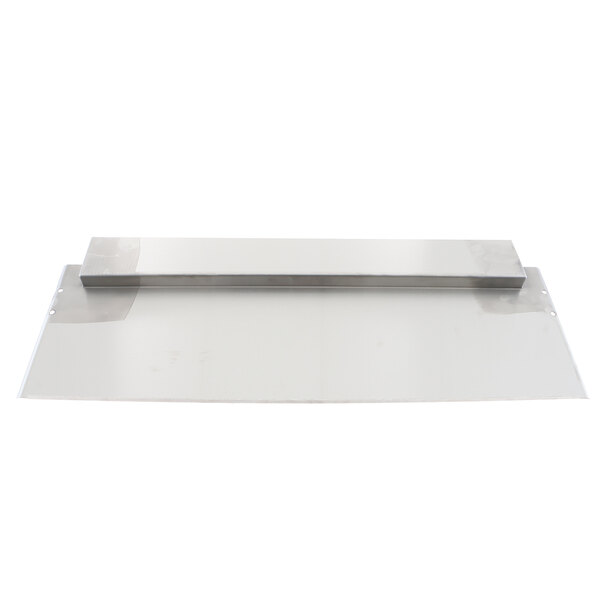 A metal plate with a rectangular metal strip on it.