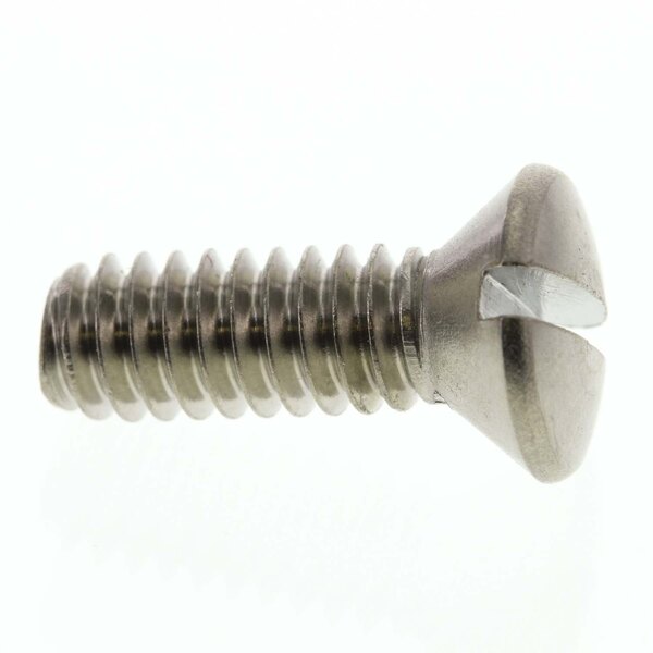 A close-up of a Hobart screw with a metal head.