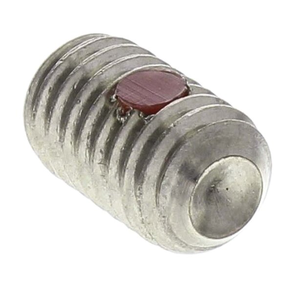 A close-up of a silver Hobart set screw with threads.