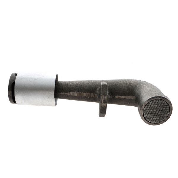 A black metal pipe with a silver cap on the end.