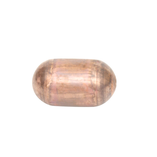 A close up of a copper oval on a white background.