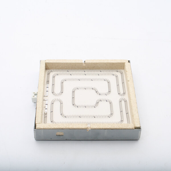 A square metal box with a wire maze inside.