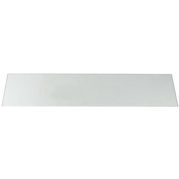 A rectangular tempered glass sneeze shield with a black border.