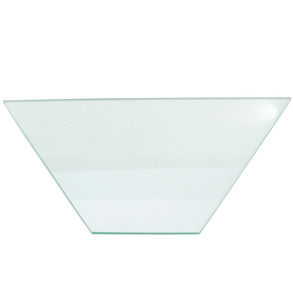 A clear glass trapezoidal shield on a white background.