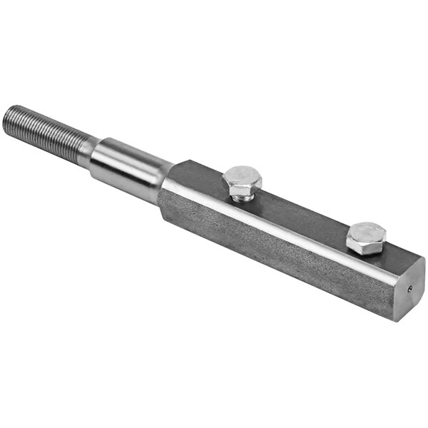 A close-up of a metal tool with a screw on the end.