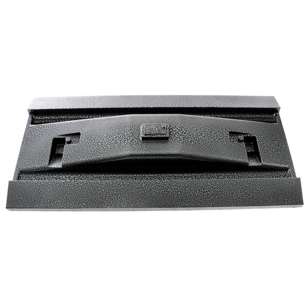 A black plastic tray with a black handle.