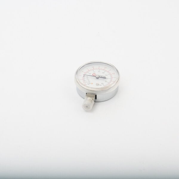 A Groen pressure gauge with a round white face and black dial.