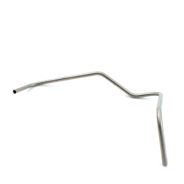 A curved metal tube with a handle on a white background.