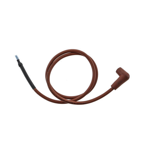 A close-up of a brown Crown Steam ignitor cable with a black tip.