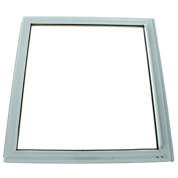 A white rectangular door with a square window.