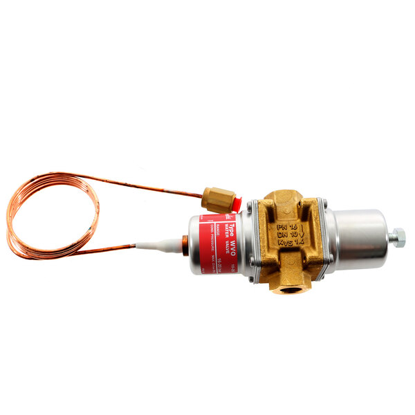 A Carpigiani water regulator with a gold pressure valve and copper wire.